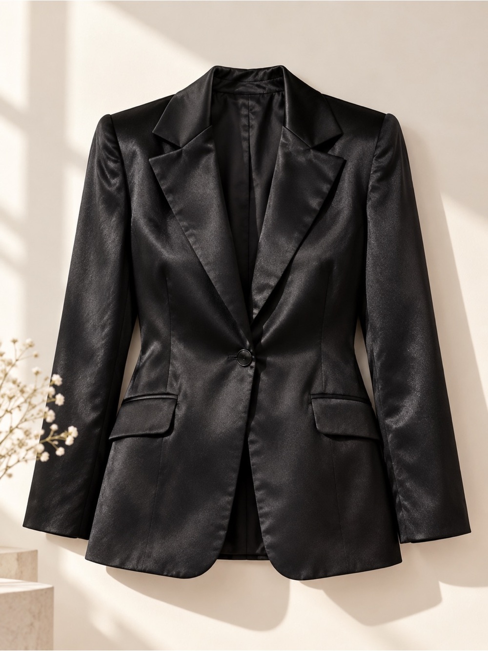 Vintage 90s Beverly Paige Black Satin Blazer Women M 8 10